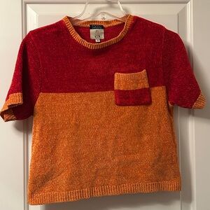 Red and Orange Colorblock Knit Top